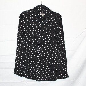 Merona, Blouse, XL, Black & White Polka Dot Print, Button Front, Collared